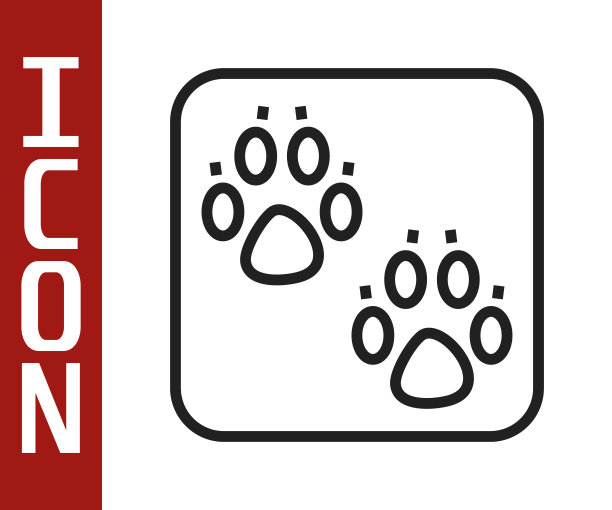 黑线爪印图标孤立在白色背景。狗或猫的爪印。动物跟踪。向量图片下载