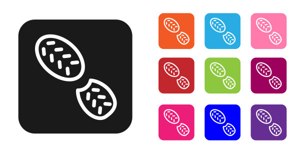 黑色人类脚印鞋图标孤立在白色背景。鞋鞋底。设置图标丰富多彩。向量图片下载