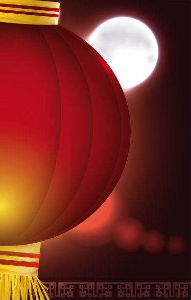 特别的满月之夜和中国灯笼图片下载