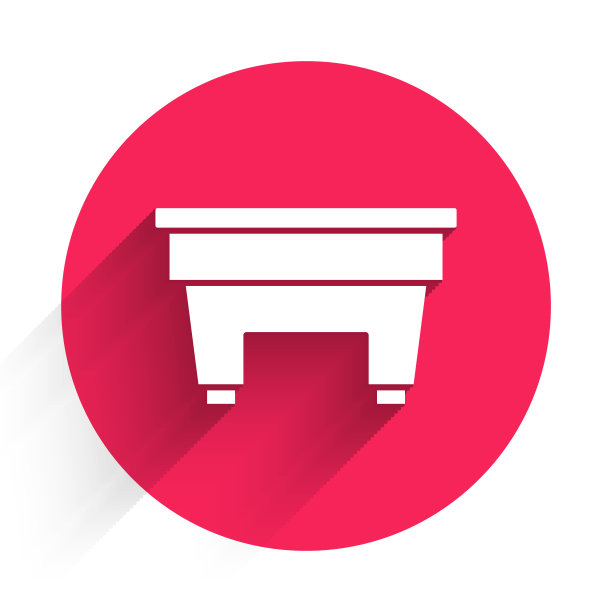 白色台球桌图标孤立与长影子。池表。红色圆圈按钮。向量图片下载