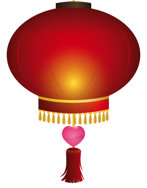 用流苏和心形装饰的中国灯笼图片下载