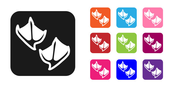 黑色海鸥爪脚印图标孤立在白色的背景。设置图标丰富多彩。向量图片下载