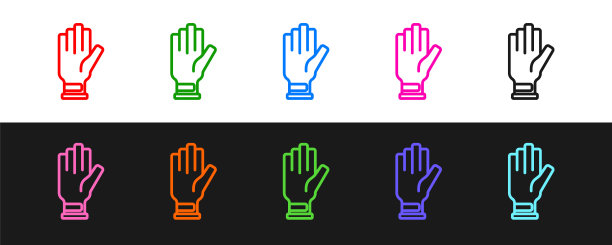 设置线高尔夫手套图标孤立的黑白背景。运动设备。体育制服。向量图片下载