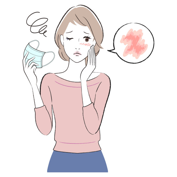 一位戴着口罩的妇女对皮肤问题感到困惑图片下载