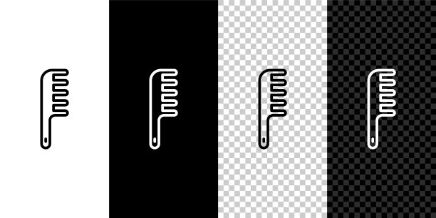 设置线毛刷图标隔离在黑色和白色，透明的背景。梳理头发的迹象。理发师的象征。向量图片下载