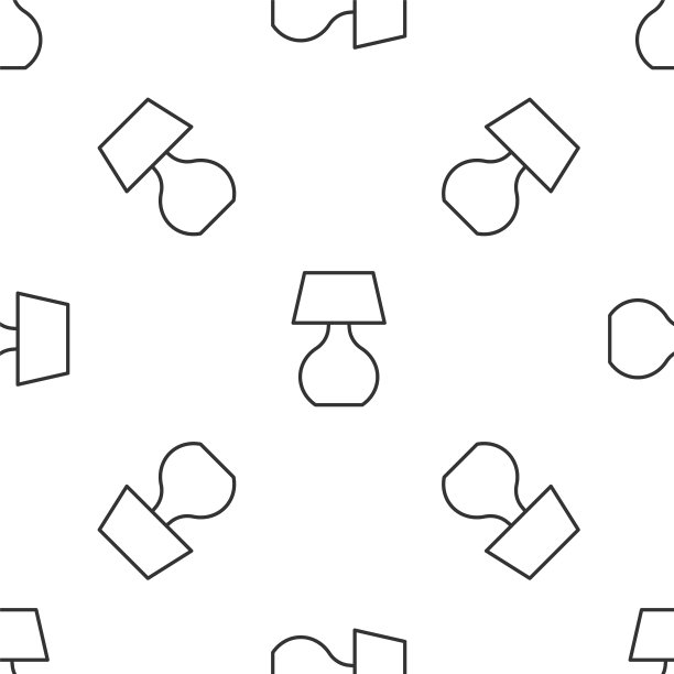 灰色线台灯图标孤立无缝模式在白色背景。台灯。向量图片下载