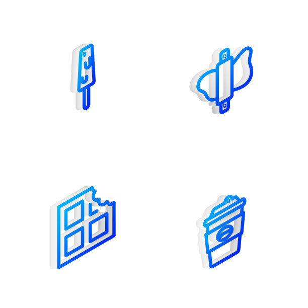 在面团、冰淇淋、巧克力棒和咖啡杯上设置等距线。向量图片下载