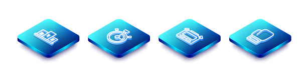 2.5D体育获胜者领奖台、秒表和拳击手套图标图片下载