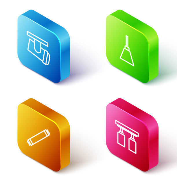 设置等距线Led轨道灯和灯具，吊灯，荧光灯和图标。向量图片下载