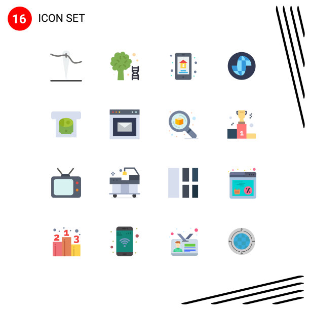 可编辑线包16个简单的平面颜色图片下载