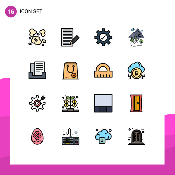 包装16个现代平色填充线条标志图片下载