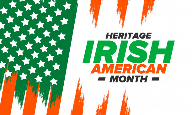爱尔兰裔美国人传统月。每年三月在美国庆祝。表彰爱尔兰移民在美国历史上的成就和贡献。旗帜设计。向量的海报图片下载