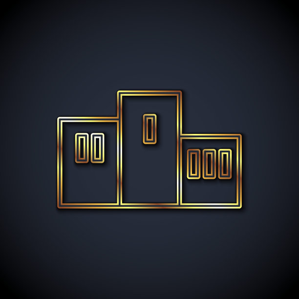 金线奖在体育冠军领奖台图标孤立在黑色背景。向量图片下载