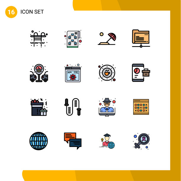 设置16商业平面彩色填充线条包图片下载