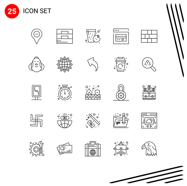 通用图标符号组25个现代线条图片下载