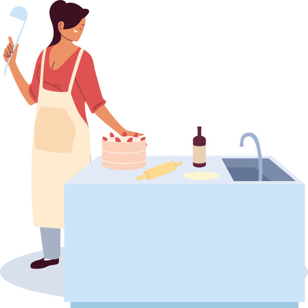 年轻女子厨师准备一个蛋糕图片下载