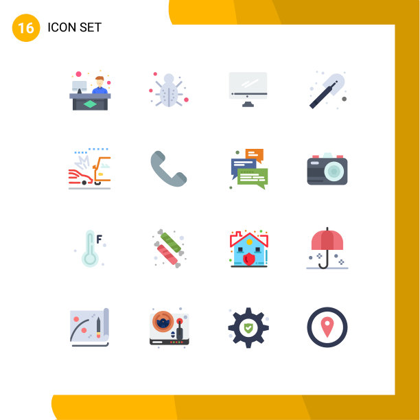 16个主题平色和可编辑的符号图片下载