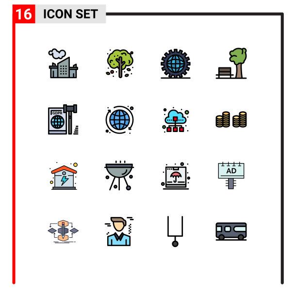 组16现代平面颜色填充线条集图片下载