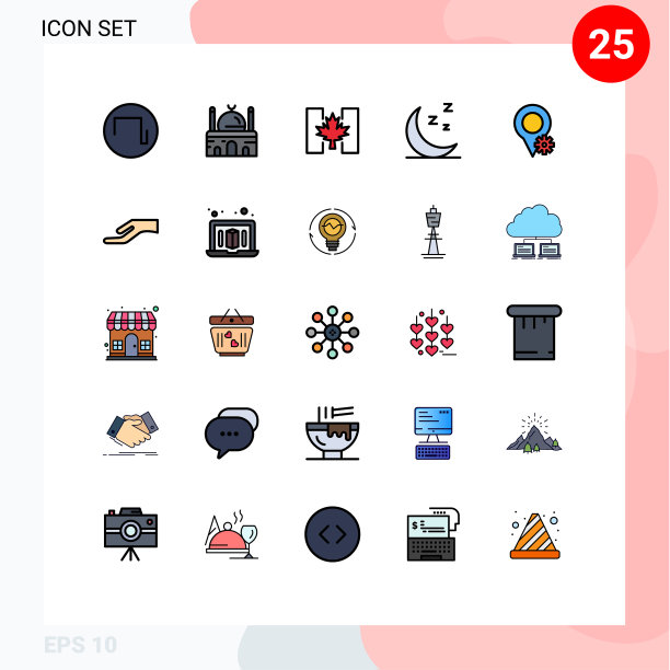 为卷筒纸设置25种通用填充线平面颜色图片下载