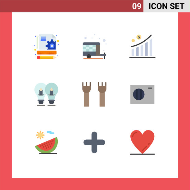 包装9个现代平面颜色的标志和符号图片下载