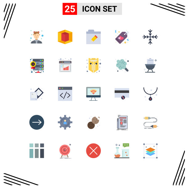 包装25个现代平面颜色的标志和符号图片下载
