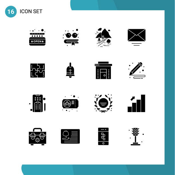 包装16个现代固体符号符号和符号图片下载