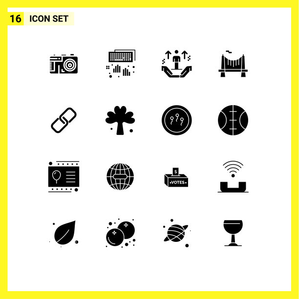 包装16个现代固体符号符号和符号图片下载