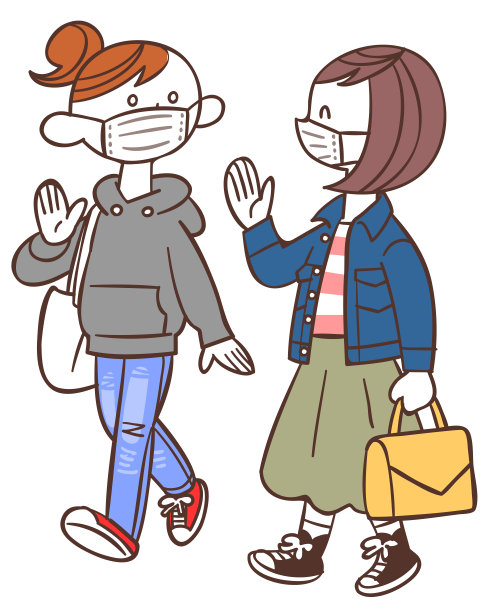 年轻女性戴着面具，边走边说话图片下载