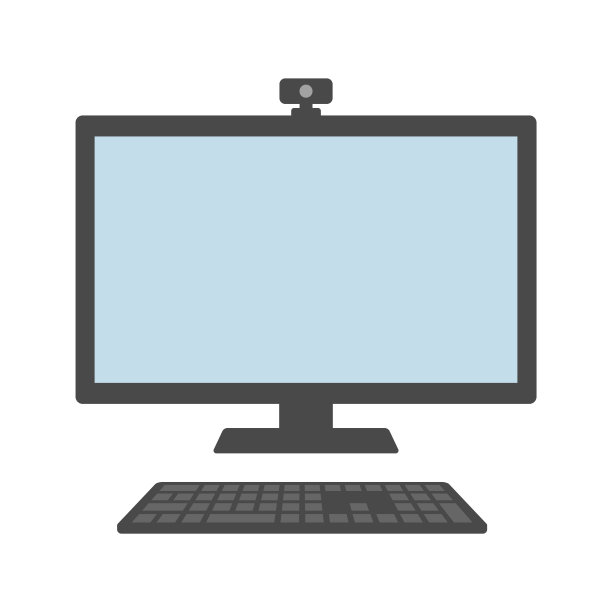 桌面电脑的图解。外接摄像头(灰色机身，浅蓝色屏幕)图片下载