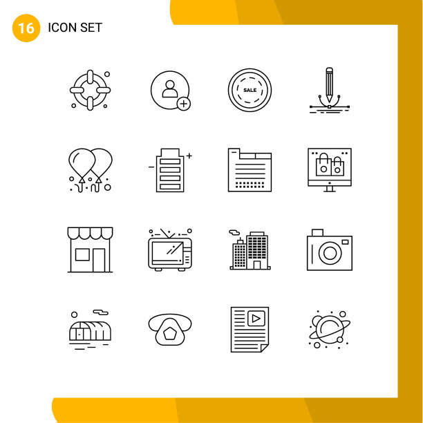 移动界面大纲集16个象形图图片下载