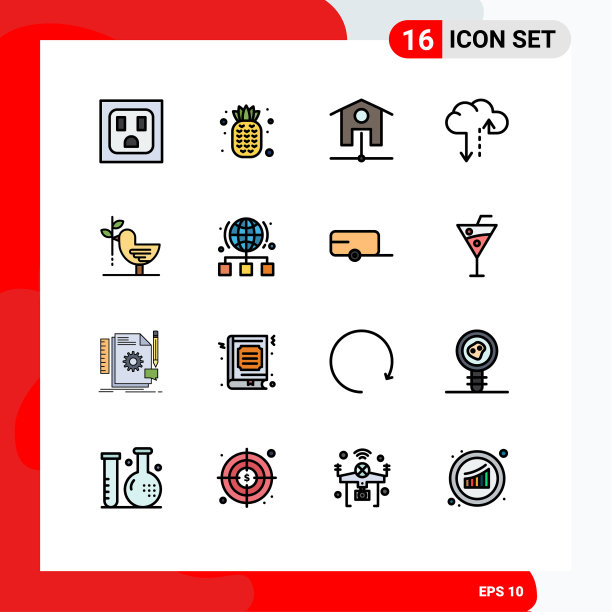 包装16个现代平色填充线条标志图片下载