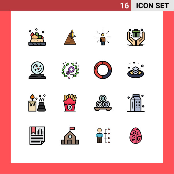 包装16个现代平色填充线条标志图片下载