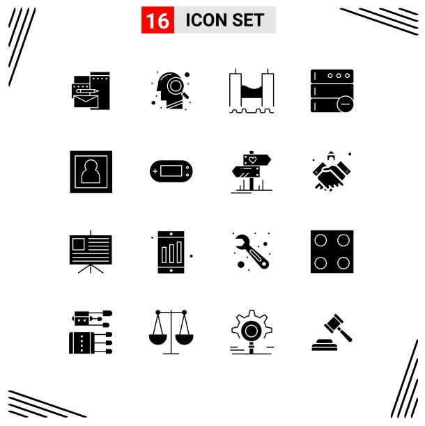 可编辑的线包16个简单的固体字形图片下载