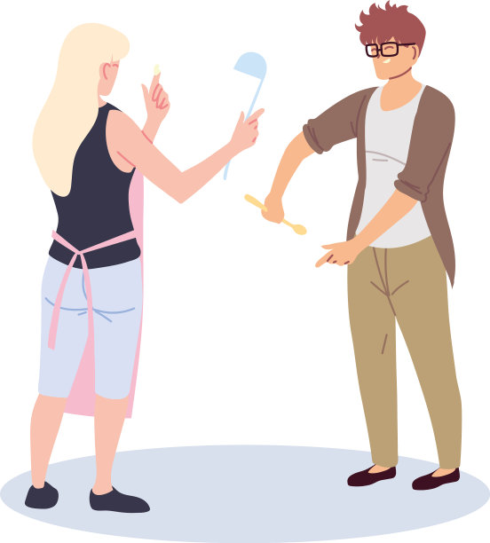 年轻夫妇用围裙和厨房做饭图片下载