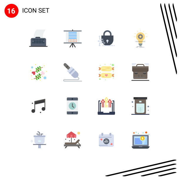 设置16个商业平面颜色包装心脏图片下载