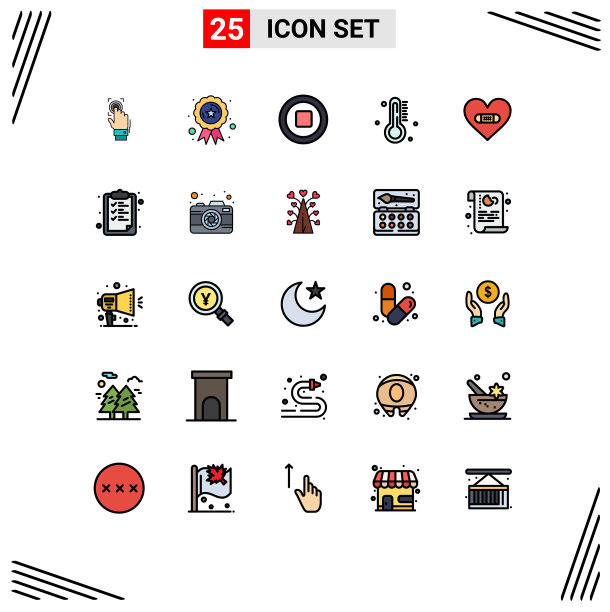 包装25个现代填充线平面颜色的标志图片下载