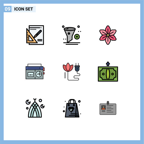 包装9个现代填充线和平色标志图片下载