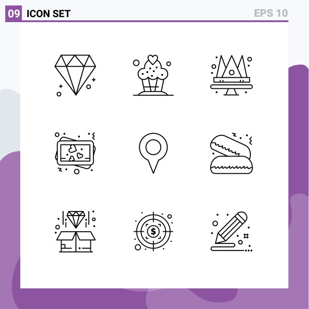 包9个现代轮廓标志和符号图片下载