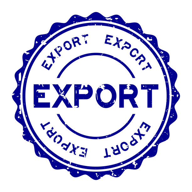 垃圾蓝色出口字圆形橡胶印章印章上的白色背景图片下载