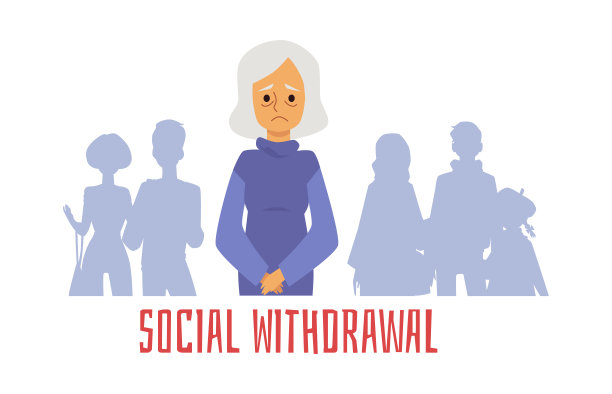 老年人社会退缩问题，平面矢量图解。图片下载