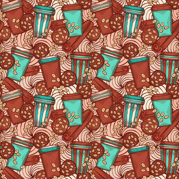 彩色手绘咖啡图案图片下载