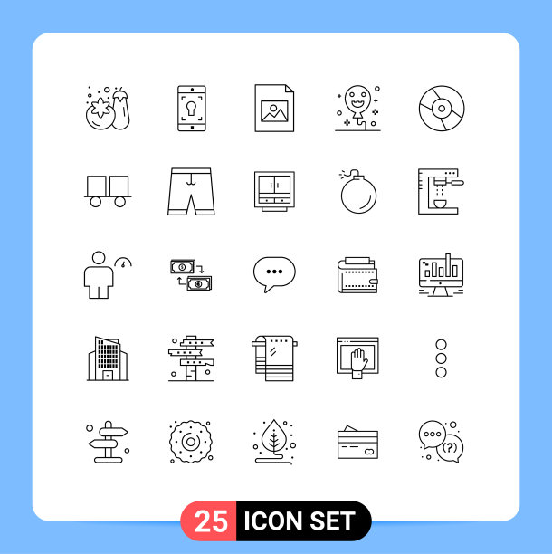 通用图标符号组25个现代线条图片下载