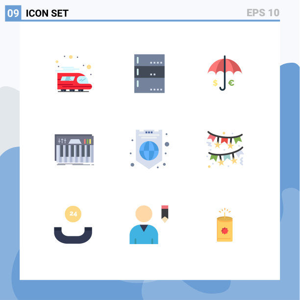 9个通用的平面颜色符号象征着全球图片下载