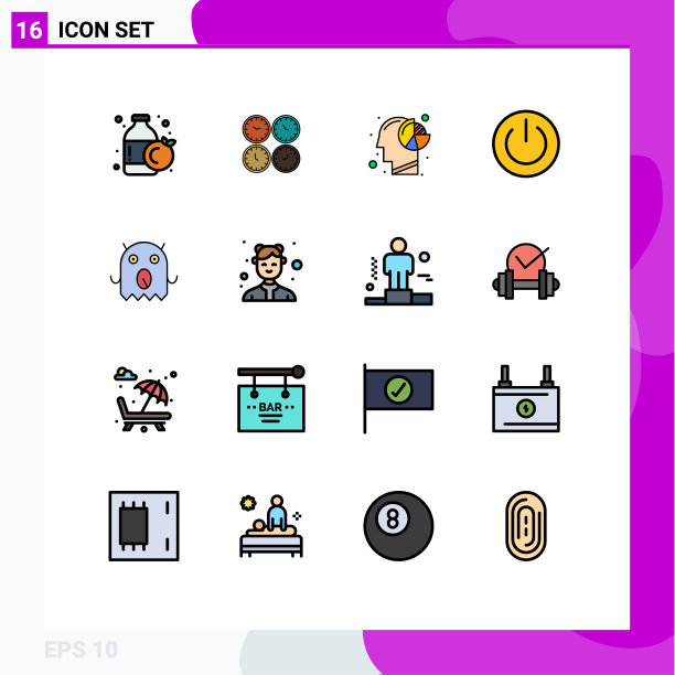 包装16个现代平色填充线条标志图片下载