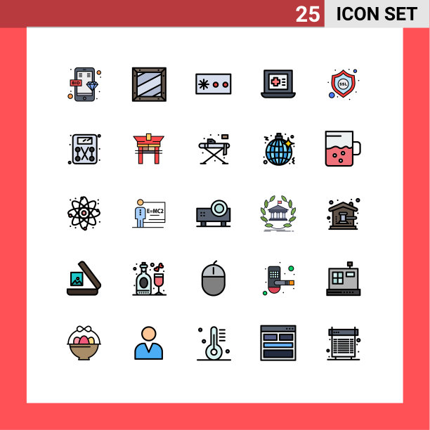 包装25个现代填充线平面颜色的标志图片下载