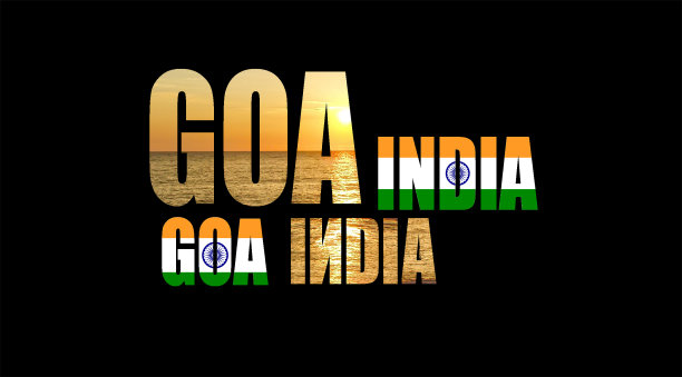 在黑色的背景下，夕阳下的印度和海洋图片下载