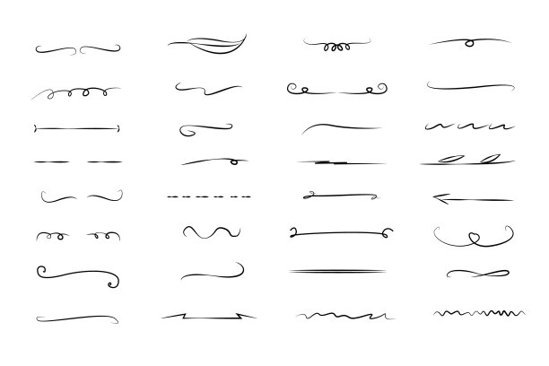 的一组行。手绘矢量边界。古董嘟嘟突显。卡通图案元素。图片下载