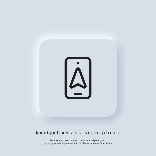 导航和智能手机图标。地图GPS导航，智能手机地图应用和定位在屏幕上。向量EPS 10。UI图标。Neumorphic UI UX白色用户界面web按钮。Neumorphism图片下载