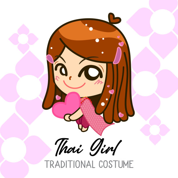 泰国女孩穿着传统的泰国服装，矢量插图图片下载