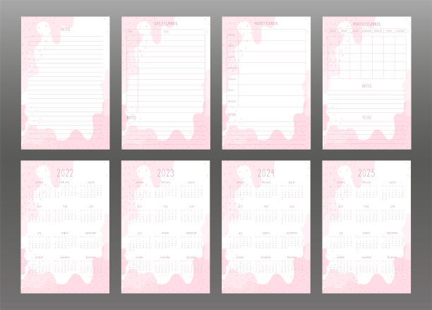 2022、2023、2024、2025日历和每日、每周、每月的个人计划。浅粉色抽象的点和点，精致的女性风格。星期从星期日开始图片下载